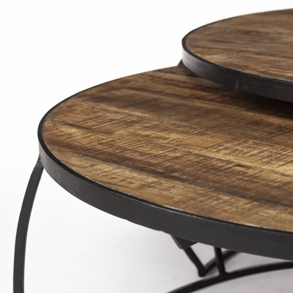 Homeroots 41 in. & 38 in. Round Wood Top Nesting Coffee Tables, Set of 2 - 376284