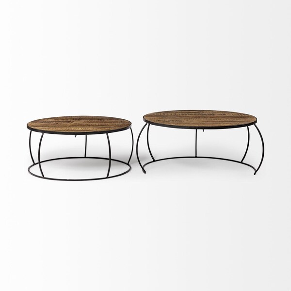 Homeroots 41 in. & 38 in. Round Wood Top Nesting Coffee Tables, Set of 2 - 376284