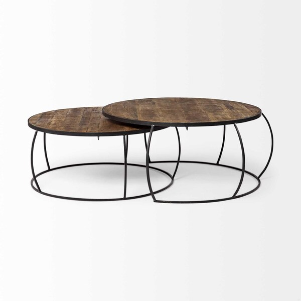 Homeroots 41 in. & 38 in. Round Wood Top Nesting Coffee Tables, Set of 2 - 376284
