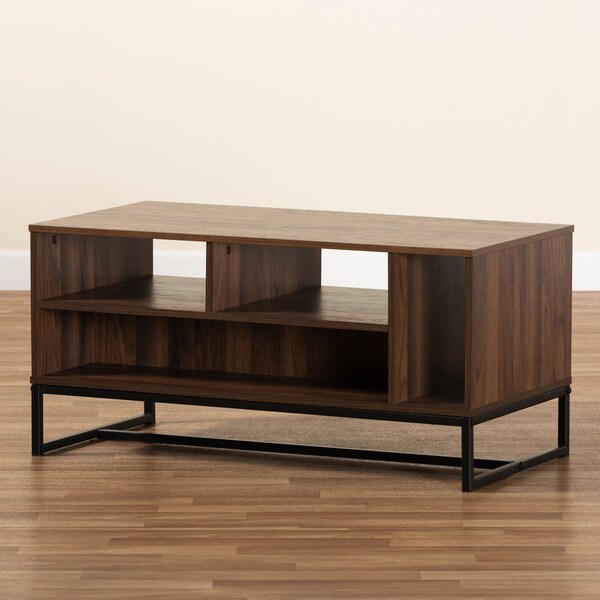 Baxton Studio Flannery Modern and Contemporary Walnut Brown Finished Wood and Black Finished Metal Coffee Table - 180-11209-ZORO