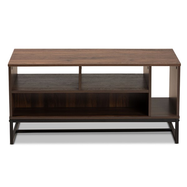 Baxton Studio Flannery Modern and Contemporary Walnut Brown Finished Wood and Black Finished Metal Coffee Table - 180-11209-ZORO