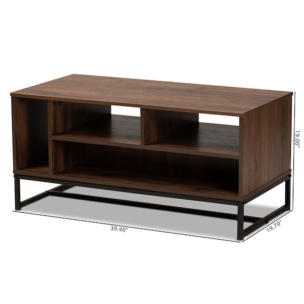 Baxton Studio Flannery Modern and Contemporary Walnut Brown Finished Wood and Black Finished Metal Coffee Table - 180-11209-ZORO