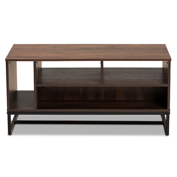 Baxton Studio Flannery Modern and Contemporary Walnut Brown Finished Wood and Black Finished Metal Coffee Table - 180-11209-ZORO