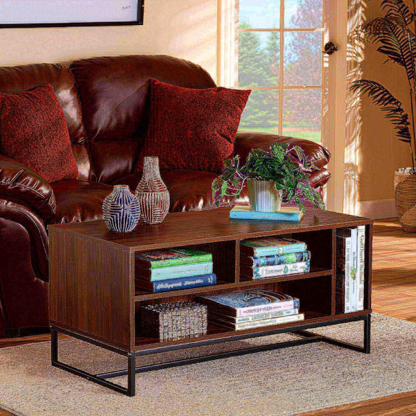 Baxton Studio Flannery Modern and Contemporary Walnut Brown Finished Wood and Black Finished Metal Coffee Table - 180-11209-ZORO