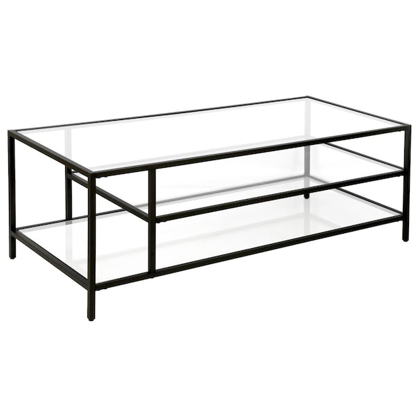 Hudson & Canal Henn & Hart  Winthrop Blackened Bronze Coffee Table with Glass Shelves - 17 x 46 x 20 in. - CT0772