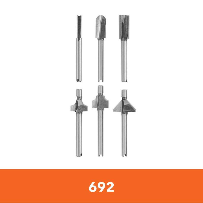 Broca de router de inmersión Dremel con juego de brocas de router de acero para materiales blandos y madera (6 piezas) - 335-01+692