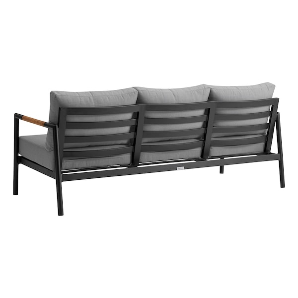 Armen Living Crown Aluminum and Teak Wood Outdoor Coffee Table in Black - SETODCRBLBX4