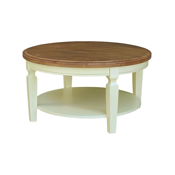 International Concepts Vista Solid Wood Round Coffee Table with Shelf, 38X38X20.3, Hickory/Shell - OT79-15CR
