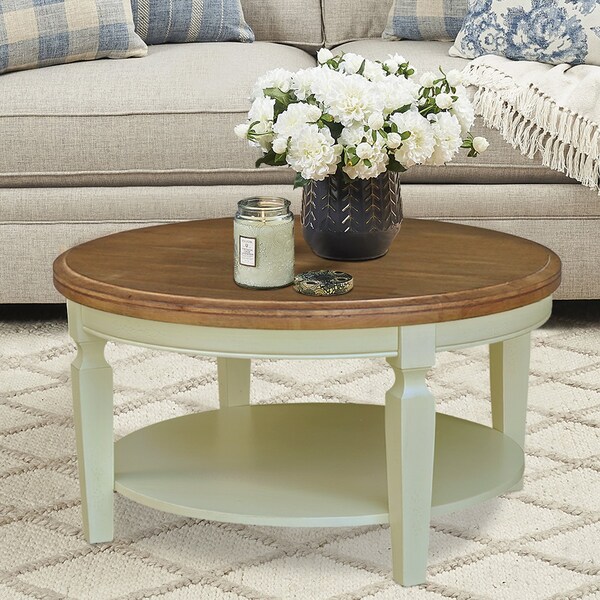 International Concepts Vista Solid Wood Round Coffee Table with Shelf, 38X38X20.3, Hickory/Shell - OT79-15CR