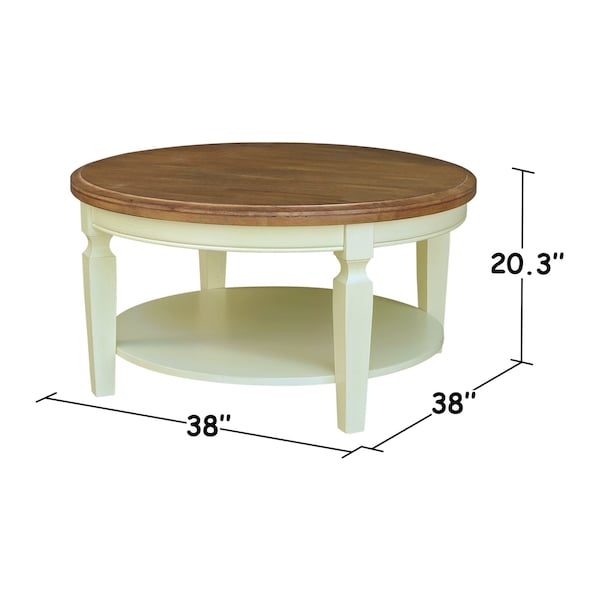 International Concepts Vista Solid Wood Round Coffee Table with Shelf, 38X38X20.3, Hickory/Shell - OT79-15CR