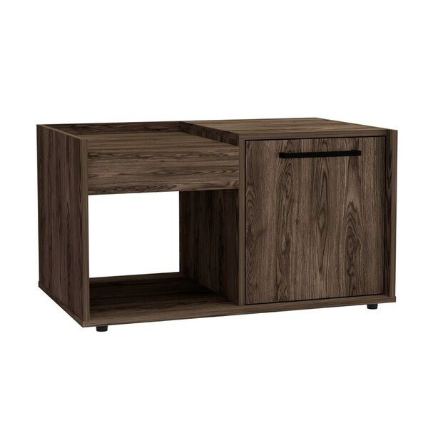 Tuhome Lyon Coffee Table, Single Door Cabinet, One Open Shelf, Dark Walnut - MLC6707