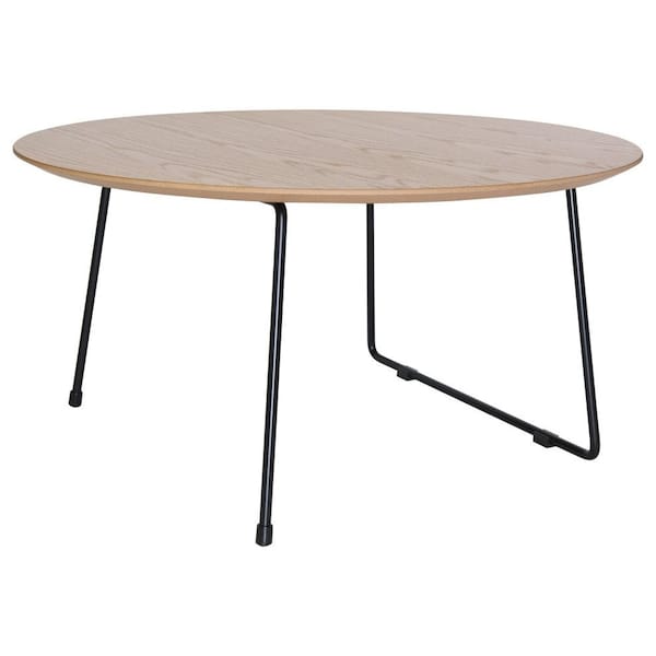 Leisuremod Pemborke Round Coffee Table with Wood Top and Powder Coated Iron Frame Accent Table, Natural Wood - PTRBL-31NW
