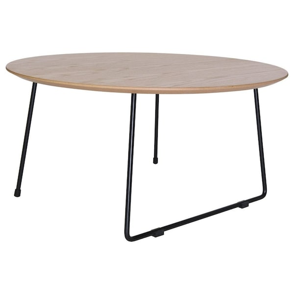 Leisuremod Pemborke Round Coffee Table with Wood Top and Powder Coated Iron Frame Accent Table, Natural Wood - PTRBL-31NW