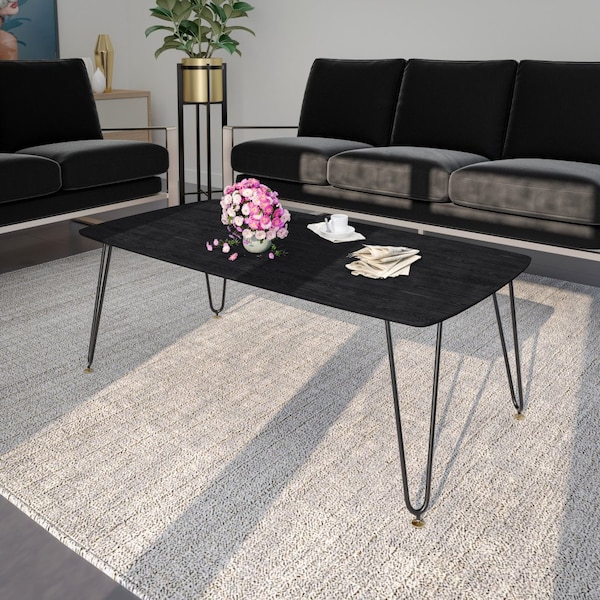 Leisuremod Elmwood Modern Wood Top Coffee Table with Iron Base, Black - ET47BL