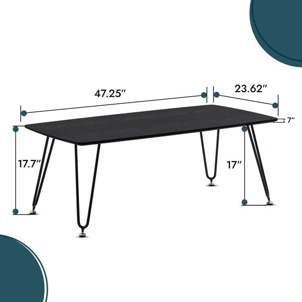 Leisuremod Elmwood Modern Wood Top Coffee Table with Iron Base, Black - ET47BL