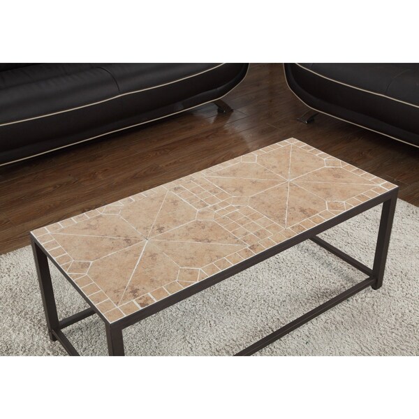 Monarch Specialties Coffee Table, Accent, Cocktail, Rectangular, Living Room, 42" L, Metal, Tile, Brown, Transitional - I 3160