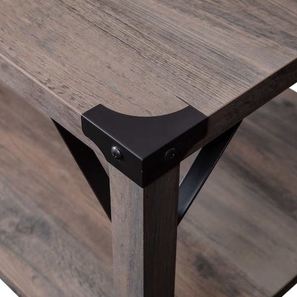Flash Furniture Gray Wash Coffee Table with Black Metal Accents - ZG-037-GY-GG