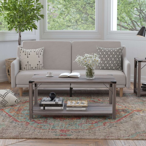 Flash Furniture Gray Wash Coffee Table with Black Metal Accents - ZG-037-GY-GG