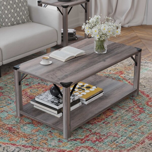 Flash Furniture Gray Wash Coffee Table with Black Metal Accents - ZG-037-GY-GG