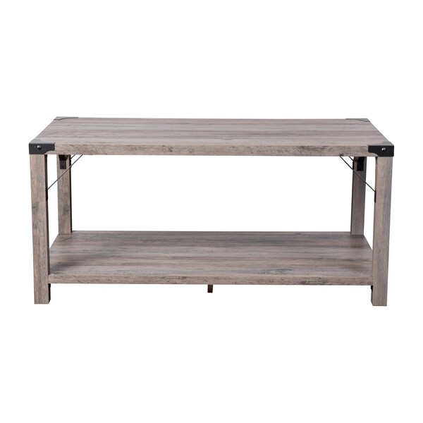 Flash Furniture Gray Wash Coffee Table with Black Metal Accents - ZG-037-GY-GG