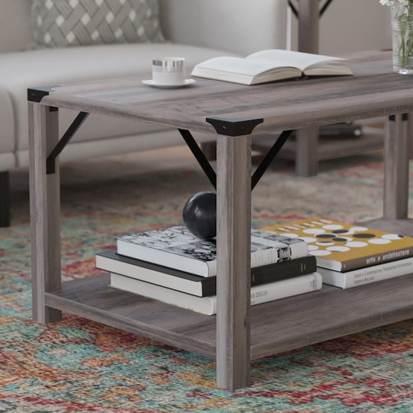 Flash Furniture Gray Wash Coffee Table with Black Metal Accents - ZG-037-GY-GG
