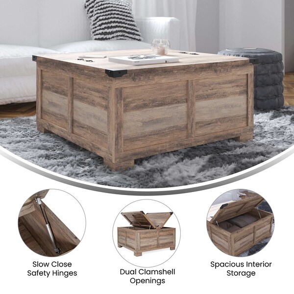 Flash Furniture Wyatt 35.75in Farmhouse Storage Coffee Table with Hinged Lift Top, with Hidden Storage, Gray Wash - ZG-ZP-030-GRY-GG