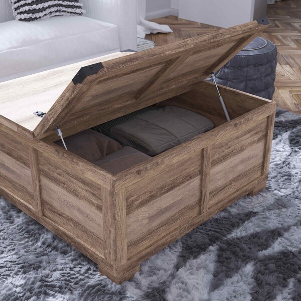 Flash Furniture Wyatt 35.75in Farmhouse Storage Coffee Table with Hinged Lift Top, with Hidden Storage, Gray Wash - ZG-ZP-030-GRY-GG