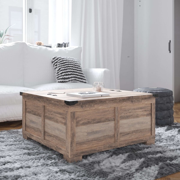 Flash Furniture Wyatt 35.75in Farmhouse Storage Coffee Table with Hinged Lift Top, with Hidden Storage, Gray Wash - ZG-ZP-030-GRY-GG