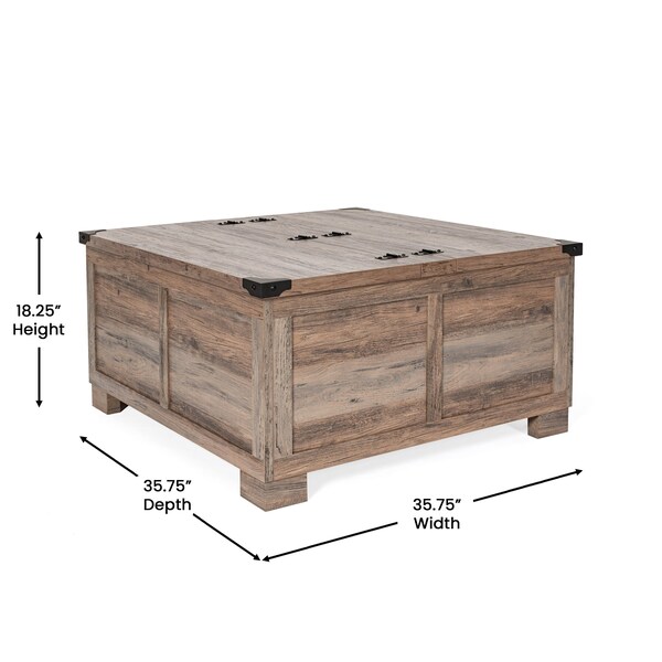 Flash Furniture Wyatt 35.75in Farmhouse Storage Coffee Table with Hinged Lift Top, with Hidden Storage, Gray Wash - ZG-ZP-030-GRY-GG