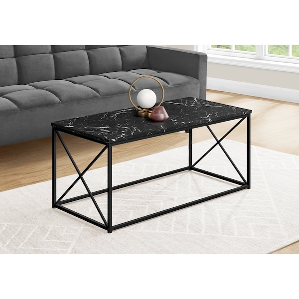 Monarch Specialties Coffee Table, Accent, Cocktail, Rectangular, Living Room, 40"L, Metal, Laminate, Black Marble Look - I 3783