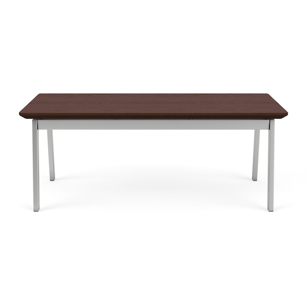 Lesro Newport Coffee Table Metal Frame 20x40in High Pressure Laminate Top, Silver, Cocoa Walnut top - NP0840
