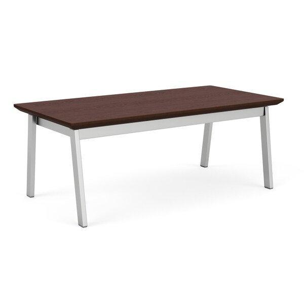 Lesro Newport Coffee Table Metal Frame 20x40in High Pressure Laminate Top, Silver, Cocoa Walnut top - NP0840