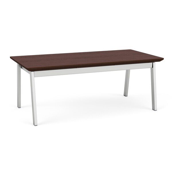 Lesro Newport Coffee Table Metal Frame 20x40in High Pressure Laminate Top, Silver, Cocoa Walnut top - NP0840