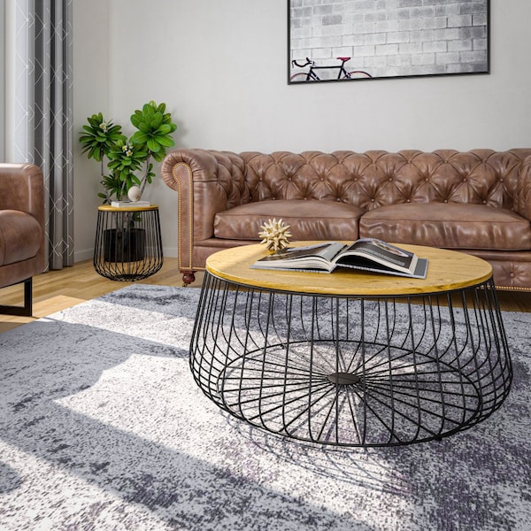 Leisuremod Runswick Modern Wood Top Coffee Table with Metal Base, Natural Wood - RTBL-31NW