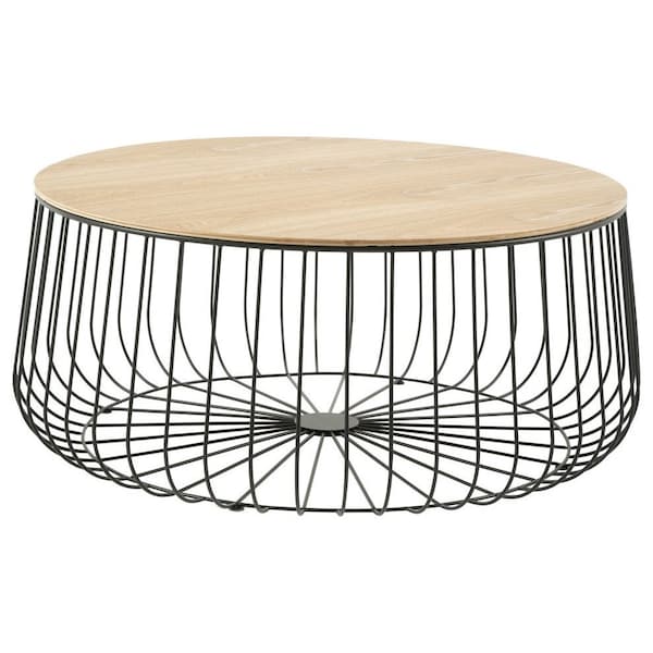 Leisuremod Runswick Modern Wood Top Coffee Table with Metal Base, Natural Wood - RTBL-31NW