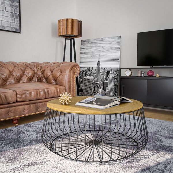 Leisuremod Runswick Modern Wood Top Coffee Table with Metal Base, Natural Wood - RTBL-31NW