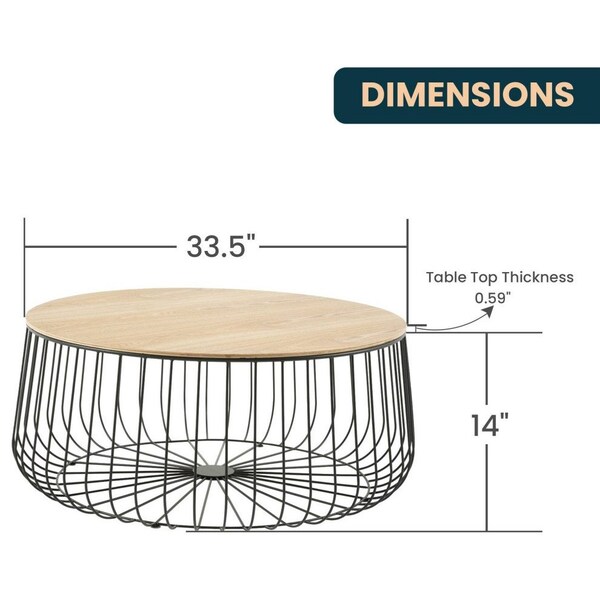 Leisuremod Runswick Modern Wood Top Coffee Table with Metal Base, Natural Wood - RTBL-31NW