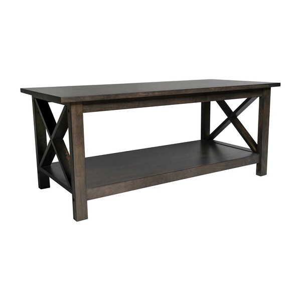 Flash Furniture Jasper Farmhouse Style Solid Wood Coffee Table w/X-Frame Design and Lower Shelf in Dark Gray - LFS-2007-DKGRY-GG