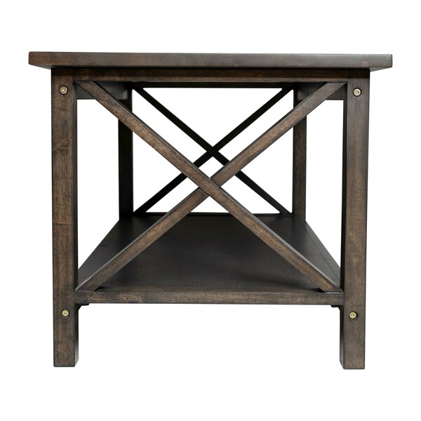 Flash Furniture Jasper Farmhouse Style Solid Wood Coffee Table w/X-Frame Design and Lower Shelf in Dark Gray - LFS-2007-DKGRY-GG
