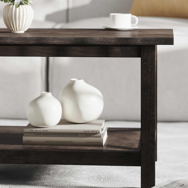 Flash Furniture Jasper Farmhouse Style Solid Wood Coffee Table w/X-Frame Design and Lower Shelf in Dark Gray - LFS-2007-DKGRY-GG