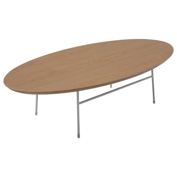 Leisuremod Rossmore Oval Coffee Table with White Powder Coated Steel Frame, Natural Wood - RSW-46NW