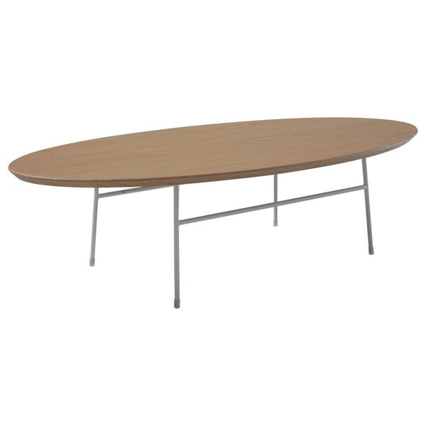 Leisuremod Rossmore Oval Coffee Table with White Powder Coated Steel Frame, Natural Wood - RSW-46NW