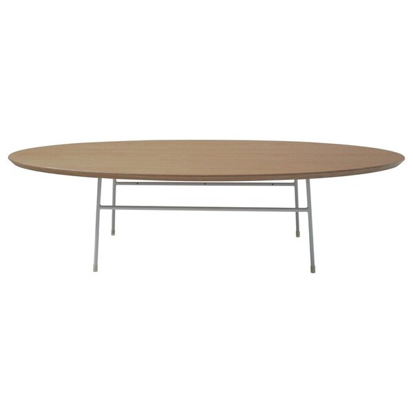 Leisuremod Rossmore Oval Coffee Table with White Powder Coated Steel Frame, Natural Wood - RSW-46NW
