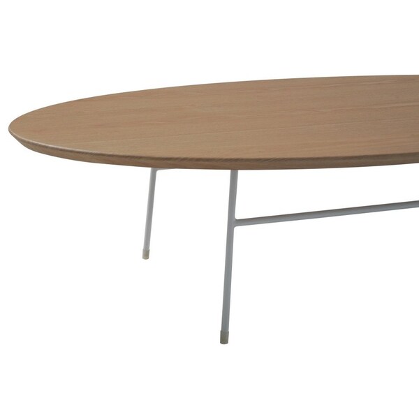 Leisuremod Rossmore Oval Coffee Table with White Powder Coated Steel Frame, Natural Wood - RSW-46NW