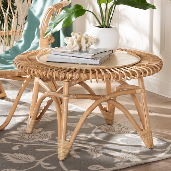 Bali & Pari Elani Modern Bohemian Natural Rattan Coffee Table - 236-12721-ZORO