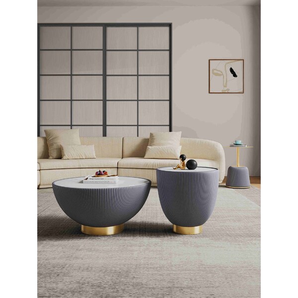 Manhattan Comfort Anderson Coffee Table, End Table 1.0, and End Table 2.0 in Grey - Set of 3 - 3-AT01-GY