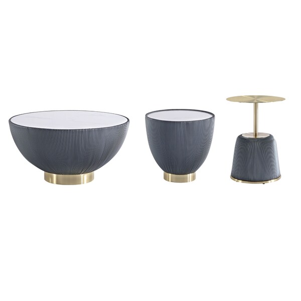 Manhattan Comfort Anderson Coffee Table, End Table 1.0, and End Table 2.0 in Grey - Set of 3 - 3-AT01-GY