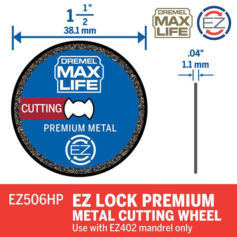 Rueda de corte de metal premium con mecanismo de bloqueo EZ de 1-1 / 2" Dremel Max Life - EZ506HP