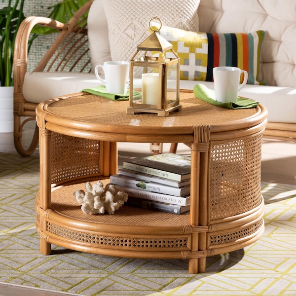 Bali & Pari Louis Modern Bohemian Natural Brown Rattan Coffee Table - 239-13590-ZORO