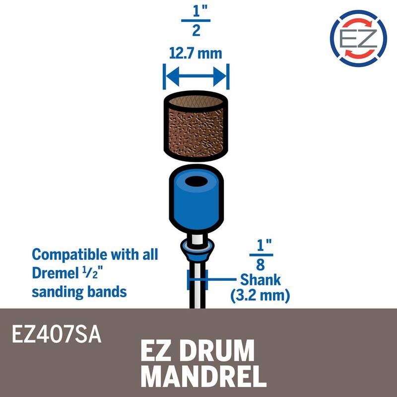 Dremel EZ Drum 1/2 in. Mandril de herramienta rotativa para bandas de lijado para bandas de lijado 408, 432, 445 - EZ407SA